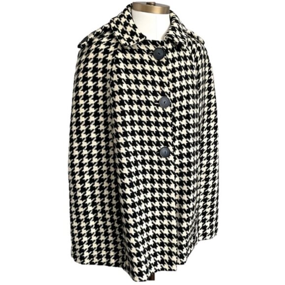 🛑 Vintage Houndstooth Mid-Length Wool Cape - One Size, made in England 🇬🇧 - Picture 1 of 12